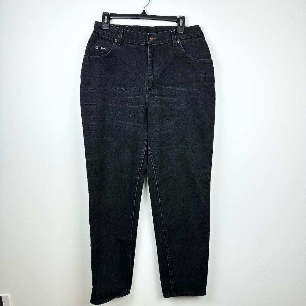 Vintage Lee High Rise Black Denim Tapered Leg 100% Cotton Mom Jeans
